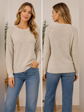 J.Crew NWT 100% Cotton Textured Crewneck Sweater | Size Large | Oatmeal Beige